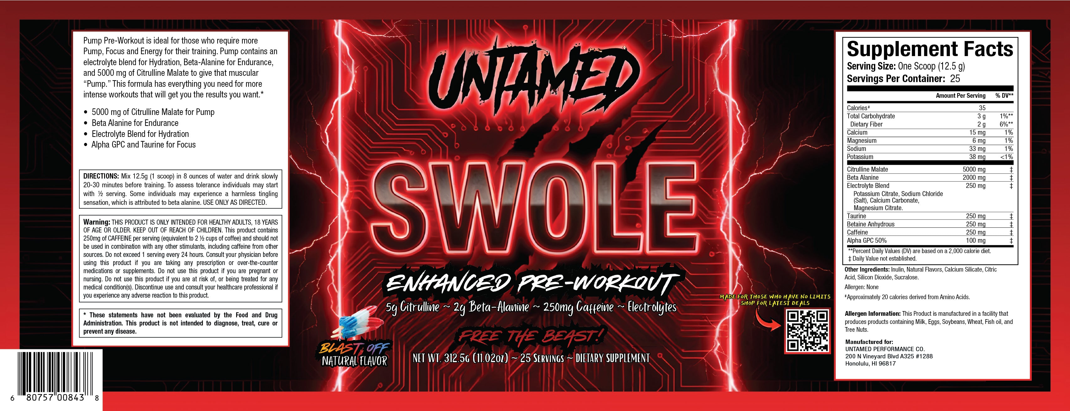🔥UNTAMED “SWOLE” Pre-Workout – High Stim