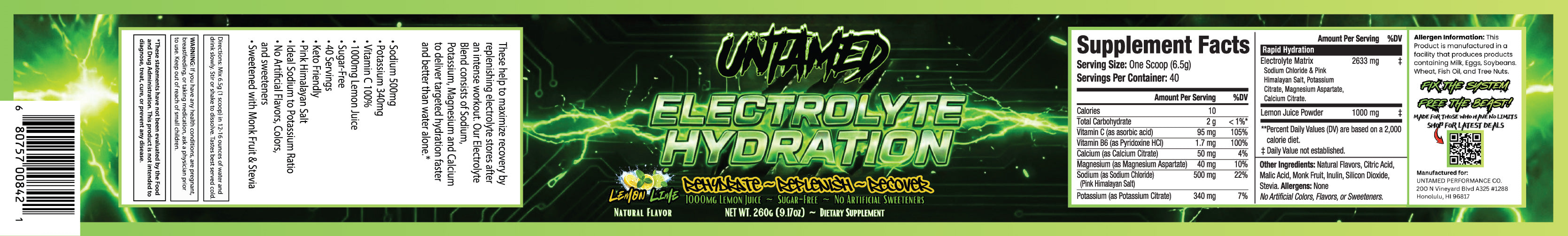 🔥UNTAMED Electrolyte Hydration - LEMON LIME